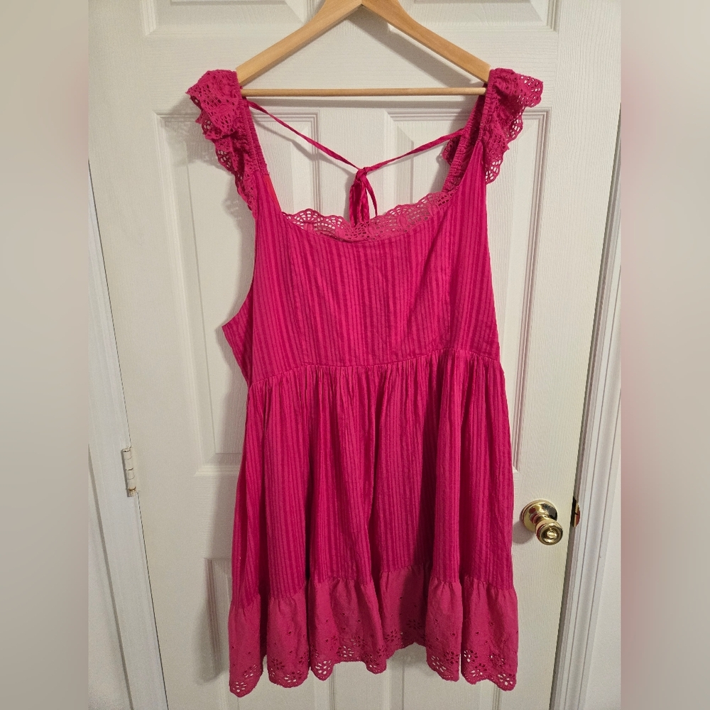 White Birch Cotton Vibrant Pink Eyelet Sun Dress Size 3X